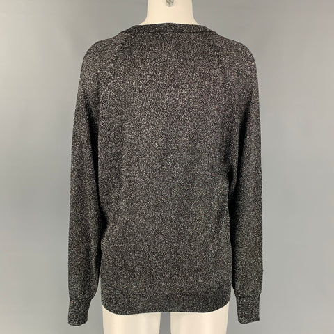 MICHAEL KORS COLLECTION Taille XS Pull à col rond en mélange d'acétate métallisé noir et argent