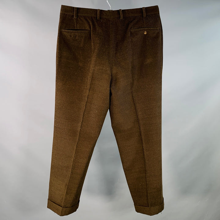 SAMUELSOHN Size 36 Brown Corduroy Merino Wool Pleated Zip Fly Casual Pants