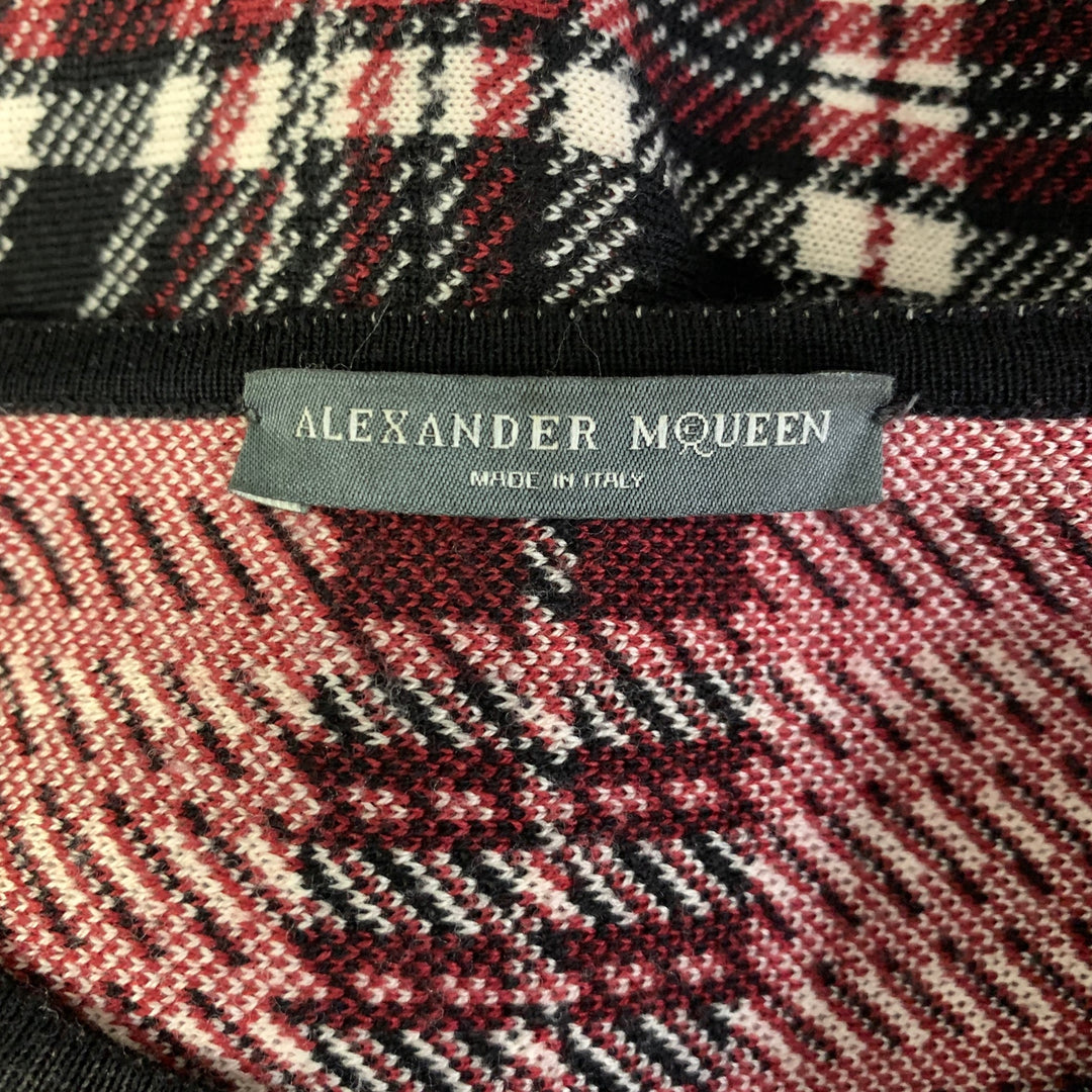 ALEXANDER MCQUEEN Size S Black Red Wool Plaid 3/4 Sleeves Knee-Length Dress
