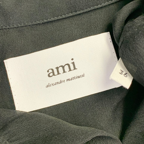 AMI by ALEXANDRE MATTIUSSI Size S Black See Through Silk Short Sleeve Shirt