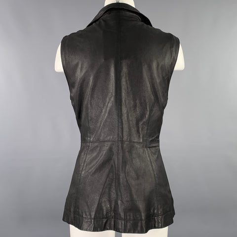 KENNA-T Size M Black Leather Zip Pockets Motorcycle Vest