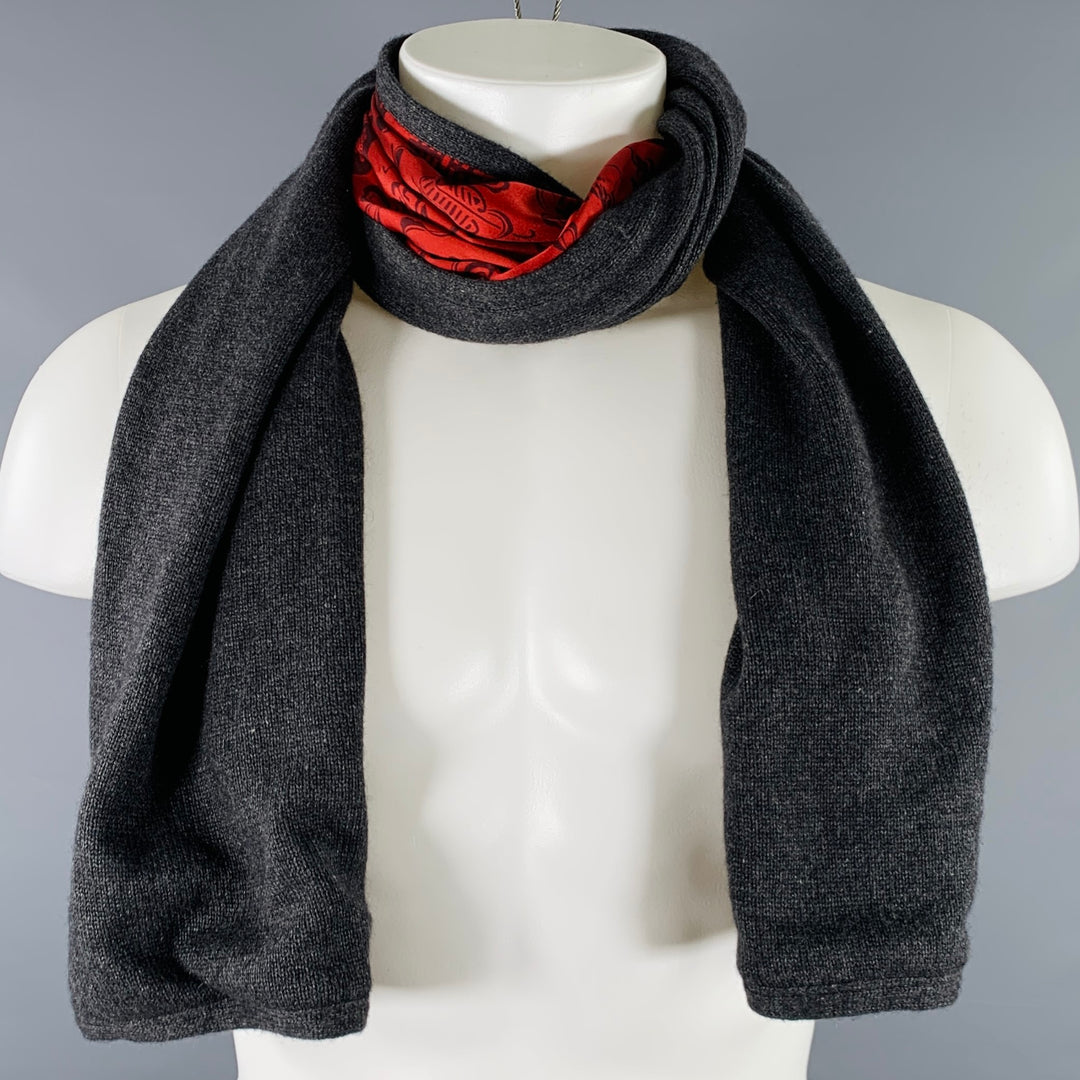 SHANGHAI TANG Grey Red Reversible Cashmere Silk Scarf