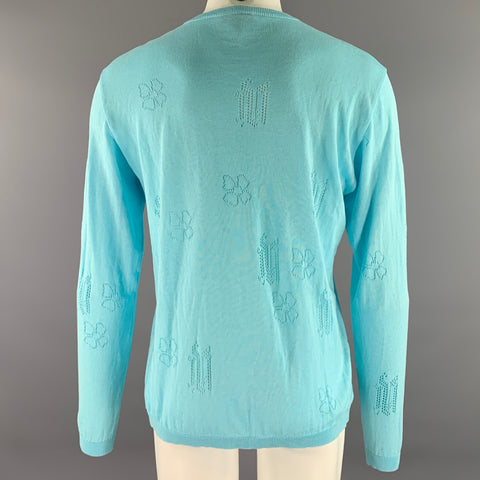 GIANNI VERSACE Size L Light Blue Knitted Cotton Crew-Neck Pullover