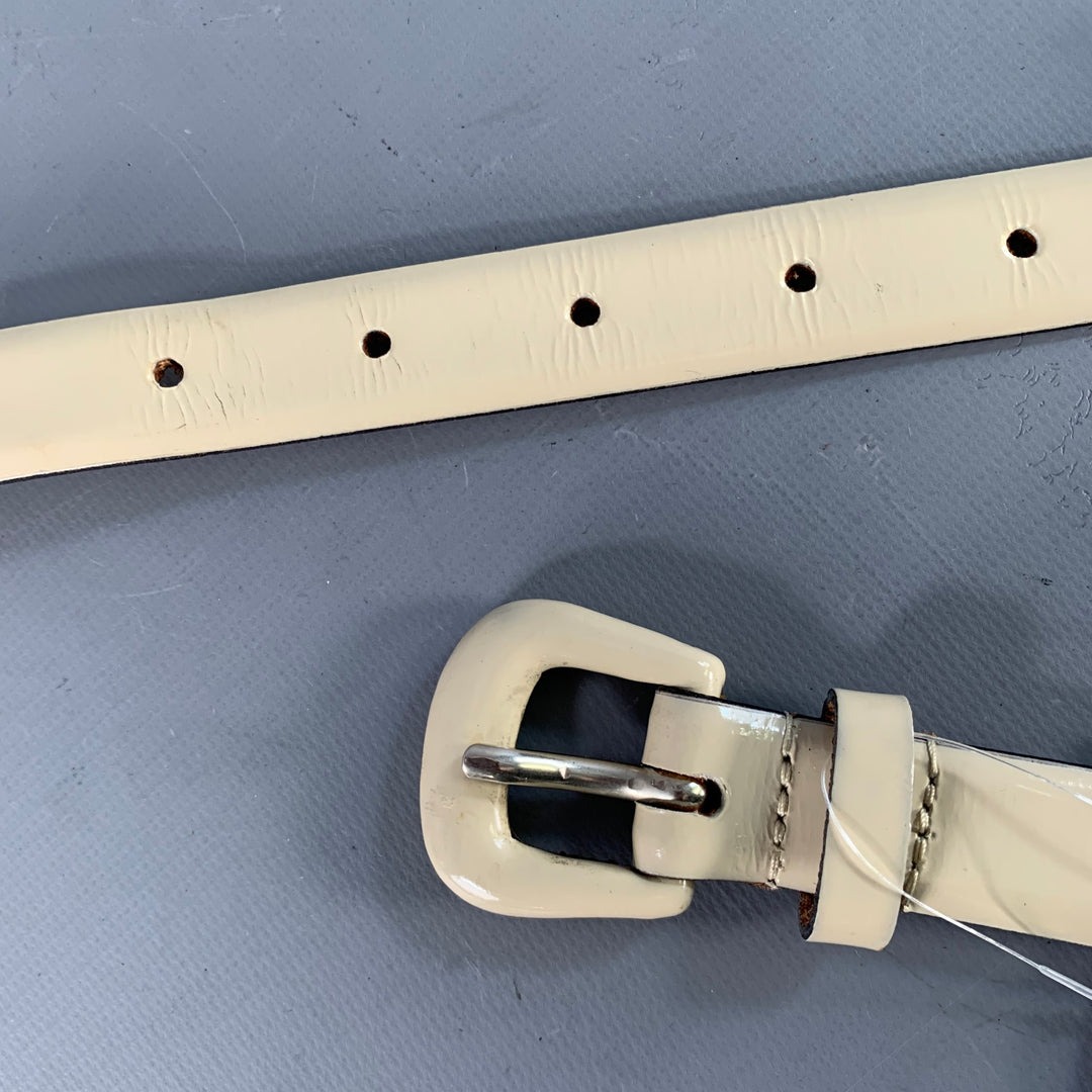 FURLA Size 26 Beige Patent Leather Covered Buckle Skinny Belt