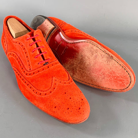 PS by PAUL SMITH Size 8 Red Orange Perforated Suede Wingtip Lace-Up Shoes