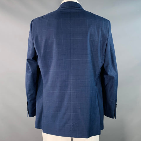 BROOKS BROTHERS Size 48 Navy Blue Plaid Wool Blend Regent Fit Sport Coat
