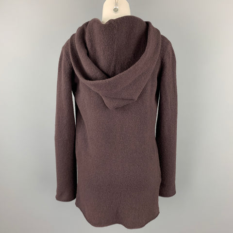 CASMARI Size S Brown Knitted Cashmere Hooded Open Front Cardigan