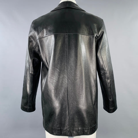 ANDREW MARC Size M Black Leather Single Breasted Coat