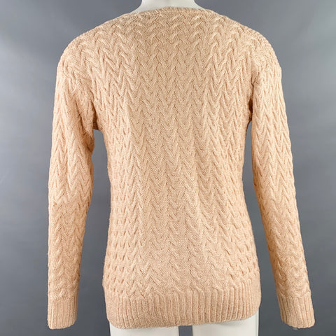 CHARLOTTE LUMLEY Size M Pink Cable Knit Silk Crew Neck Pullover