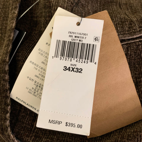 RRL by RALPH LAUREN Size 36 Brown Corduroy Cotton Straight Leg Pants