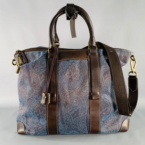 ETRO Blue Brown Paisley Canvas Shoulder Bag