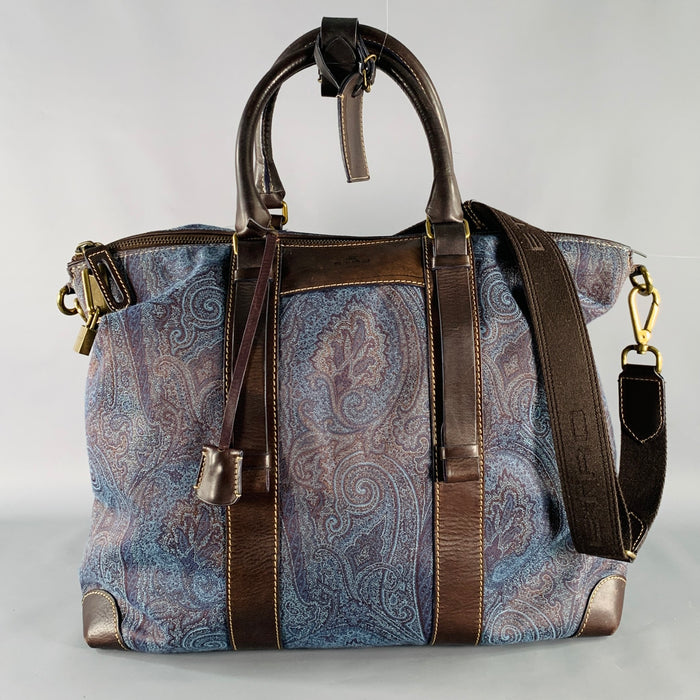 ETRO Blue Brown Paisley Canvas Shoulder Bag