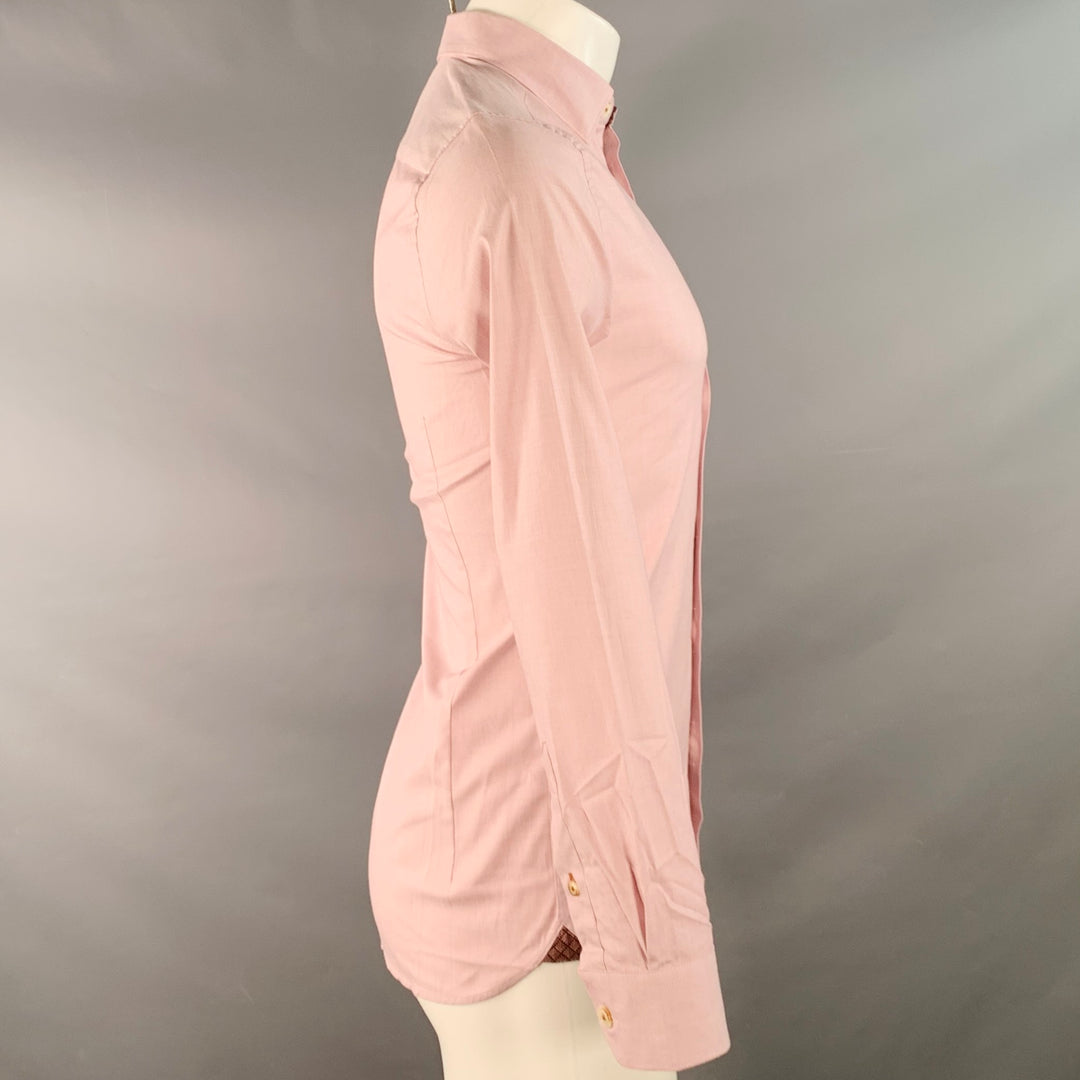 TED BAKER Size XS Brixton Red White Woven Cotton Blend One Pocket Long Sleeve Shirt