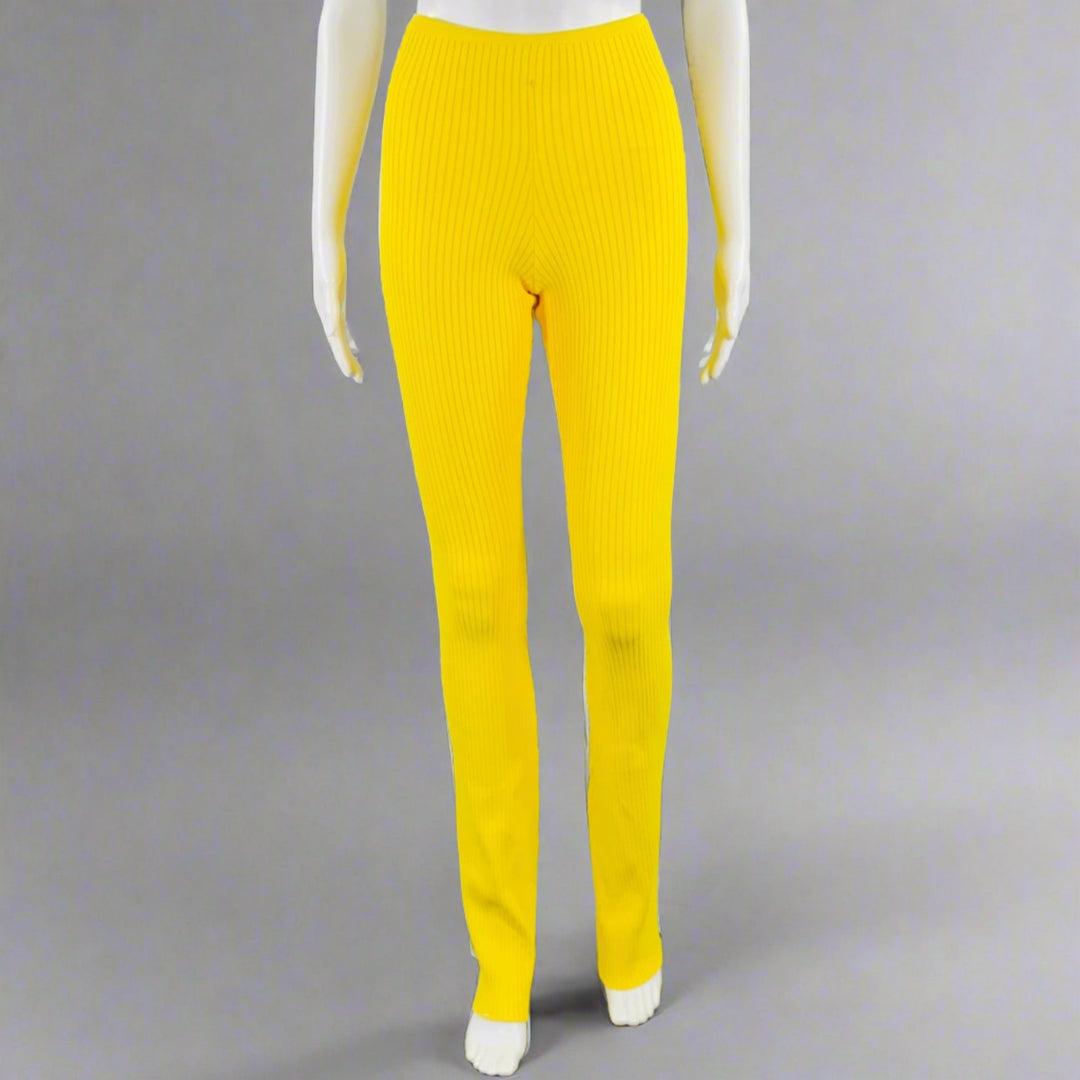 LANEUS Size 4 Yellow Viscose Blend Ribbed Bell Bottom Leggings