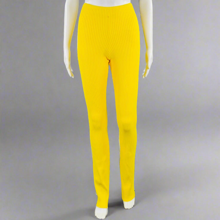 LANEUS Size 4 Yellow Viscose Blend Ribbed Bell Bottom Leggings