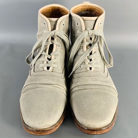 JOHN VARVATOS Size 10 Grey Canvas Cap Toe Lace-Up Ankle Boots