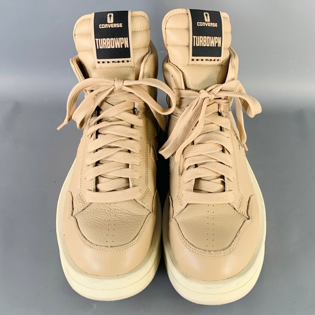 DRKSHDW Size 12 TURBOWPN Beige Cream Leather High Top Sneakers