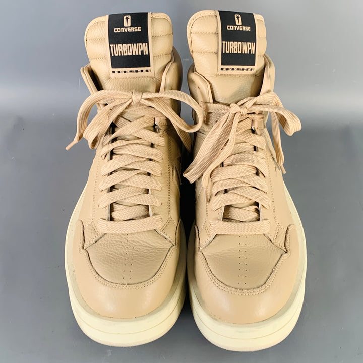 DRKSHDW Size 12 TURBOWPN Beige Cream Leather High Top Sneakers