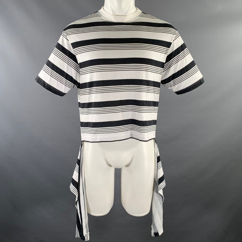 BALENCIAGA Size S White Black Stripe Cotton Cape T-shirt