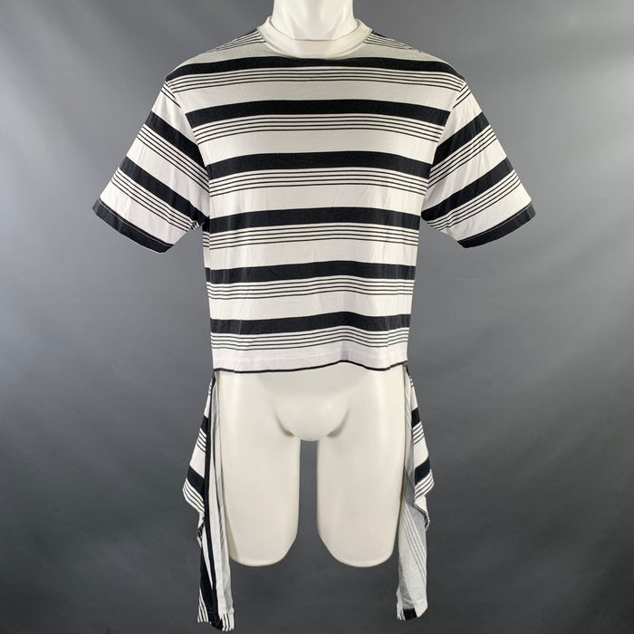 BALENCIAGA Size S White Black Stripe Cotton Cape T-shirt