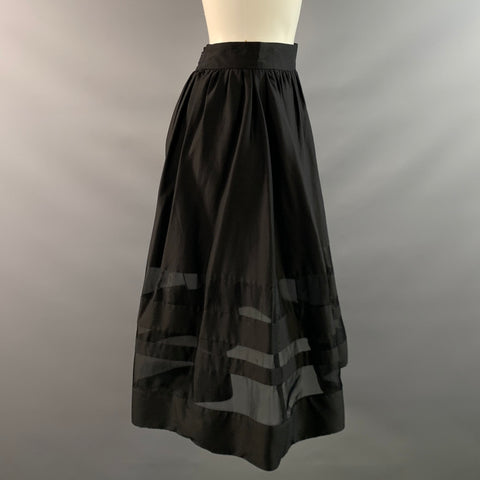 ALICE + OLIVIA Size S Black Cotton/Nylon Stripe A-Line Knee-Length Skirt
