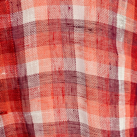 OUR LEGACY Size M Red White Plaid Linen One Pocket Short Sleeve Shirt