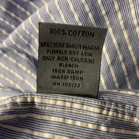JOHNSTON & MURPHY Size L Blue White Seersucker Cotton Long Sleeve Shirt
