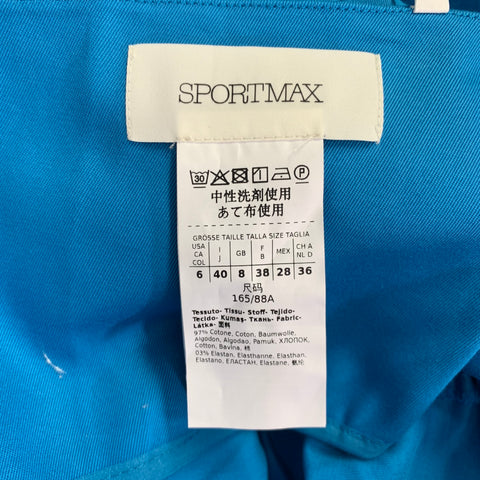 SPORTMAX Size 6 Blue Cotton Blend Ruched Sleeveless Dress