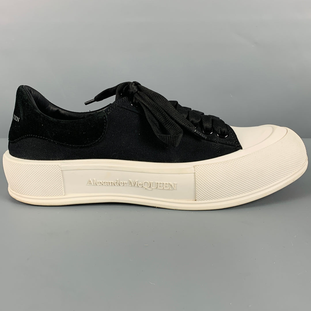 ALEXANDER MCQUEEN Size 10 Black White Two Toned Canvas Lace-Up Sneakers