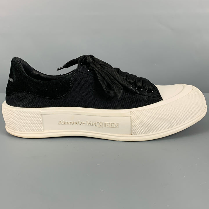 ALEXANDER MCQUEEN Size 10 Black White Two Toned Canvas Lace-Up Sneakers