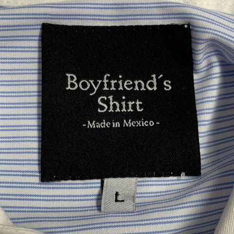 BOYFRIEND'S SHIRT Size L Blue White Stripe Cotton Asymmetrical Long Sleeve Shirt
