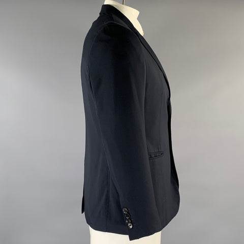 DIOR Chest Size 42 Navy Solid Cashmere Notch Lapel Sport Coat