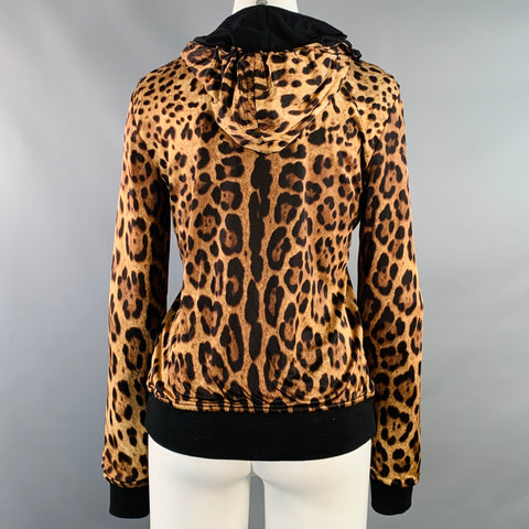 DOLCE & GABBANA Size 4 Brown Black Satin Animal Print Zip Up Jacket