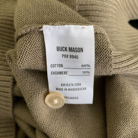 BUCK MASON Size M Green Olive Knit Cashmere Cotton Ribbed Pullover