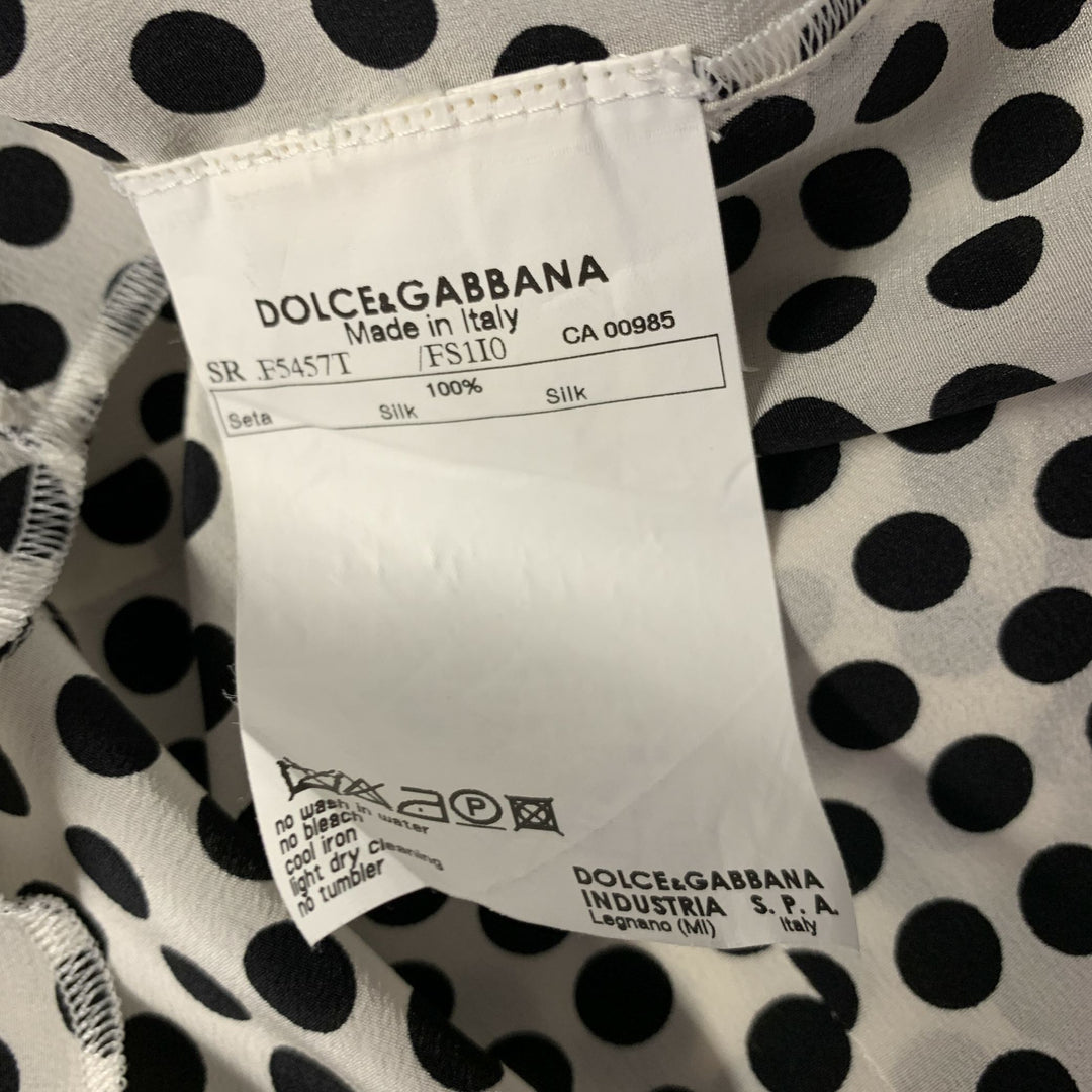 DOLCE & GABBANA Size S White Black Silk Spotted Pointed Collar Dress Top