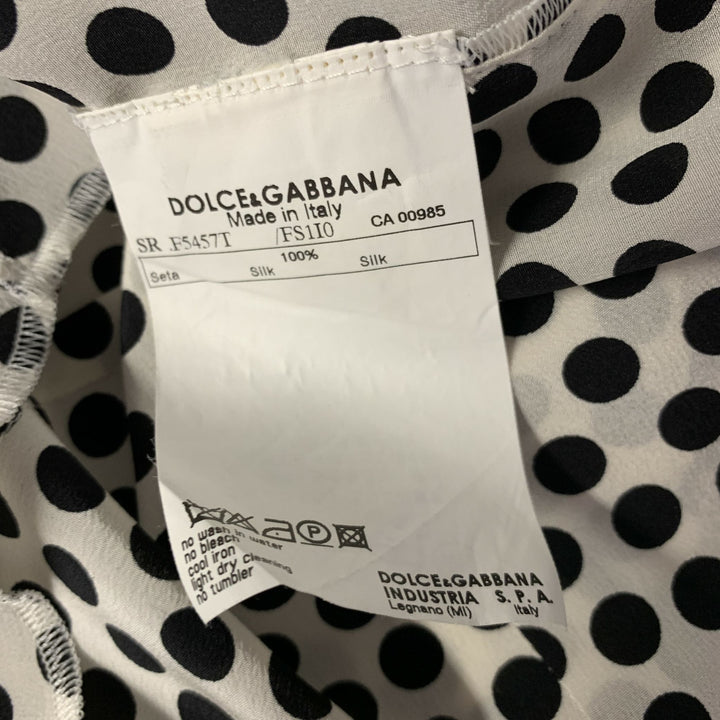 DOLCE & GABBANA Size S White Black Silk Spotted Pointed Collar Dress Top