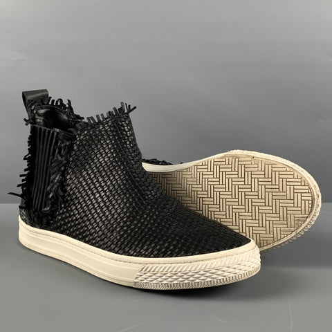 LOEFFLER RANDALL Talla 8.5 Zapatillas tobilleras de cuero blanco negro