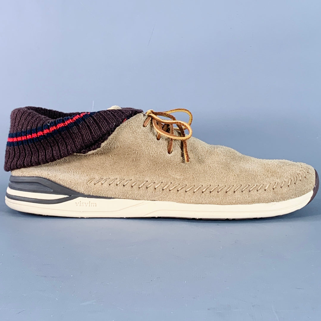 VISVIM SS15 Size 12 Maliseet Folk Tan Suede Rib Knit Foldover Sneakers