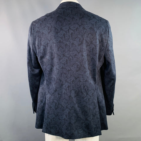 ETRO Size 50 Navy Paisley Cotton Blend Slim Fit Notch Lapel Sport Coat