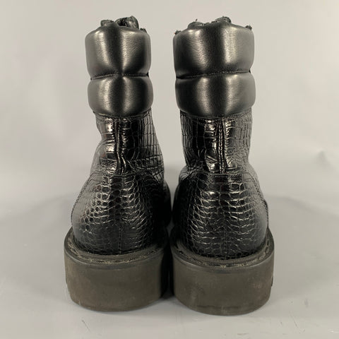 AQUATALIA Size 11 Black Leather Croc Embossed Zip Up Boots