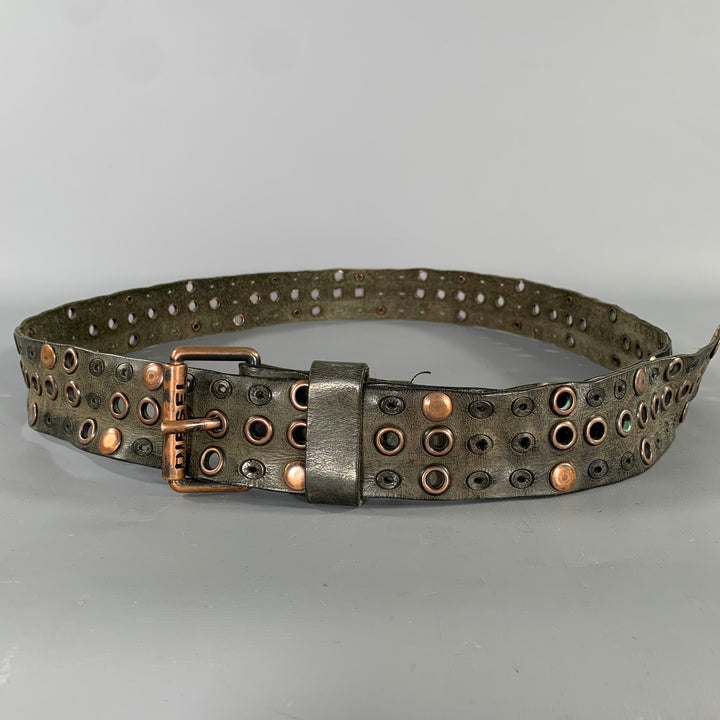 DIESEL Size One Size Black Brass Distressed Leather Belt
