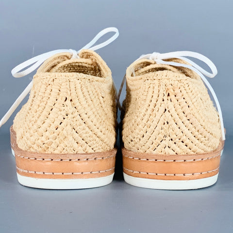 ROBERT CLERGERIE Size 8 Natural Woven Raffia Lace-Up Shoes