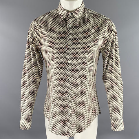 MR TURK Size M White Black Red Geometric Cotton Blend Long Sleeve Shirt