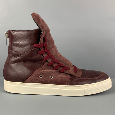 KRIS VAN ASSCHE Size 9 Burgundy Mixed Fabrics Leather High Top Sneakers
