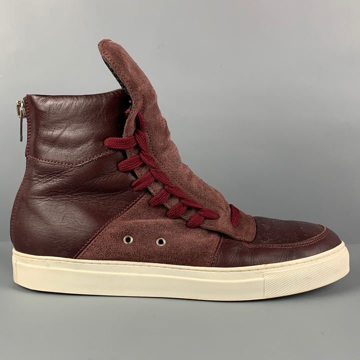 KRIS VAN ASSCHE Size 9 Burgundy Mixed Fabrics Leather High Top Sneakers