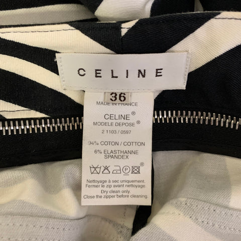 CELINE Size 0 White Black Cotton Blend Zebra Casual Pants