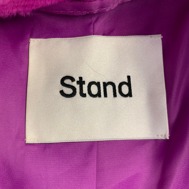 STAND STUDIO Size M Maribel Magenta Orange Color Block Faux Fur Coat