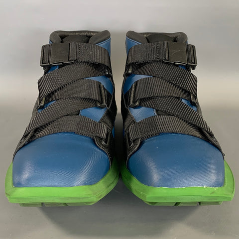 JOHN FLUEVOG Size 9 Navy Black & Green Faux Leather Strap Boots