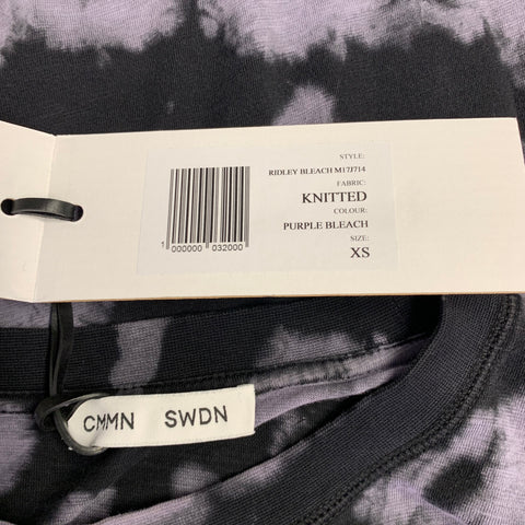 CMMN SWDN Size XS Ridley Bleach Black Purple Bleached Cotton Knit T-shirt