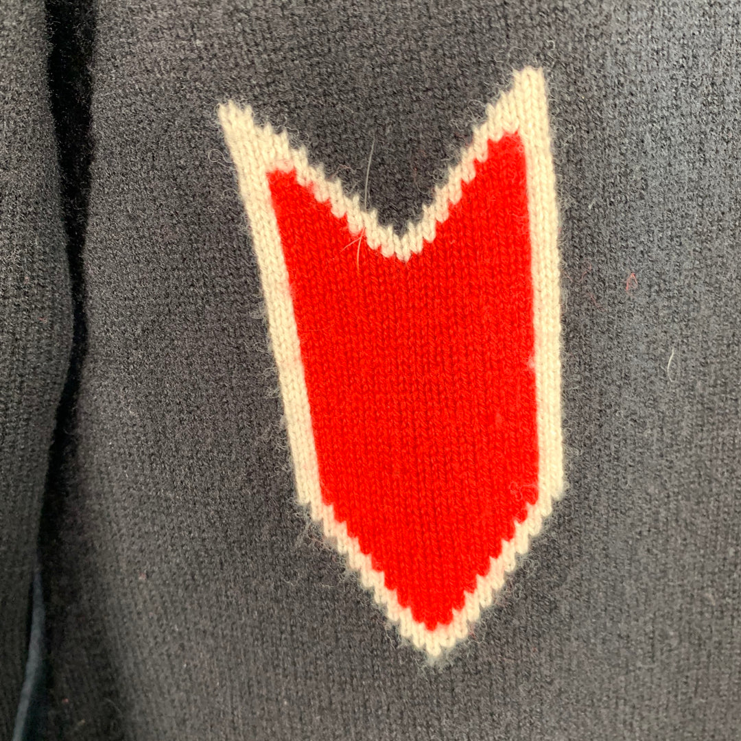 RAG & BONE Size XL Black Red Abstract Merino Wool Crew Neck Sweater